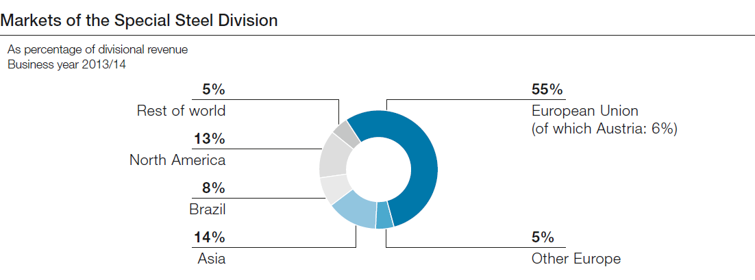 Markets of the Special Steel Division (pie chart)