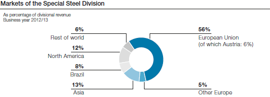 Markets of the Special Steel Division (pie chart)