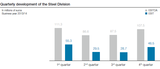 Quarterly development of the Steel Division (bar chart)