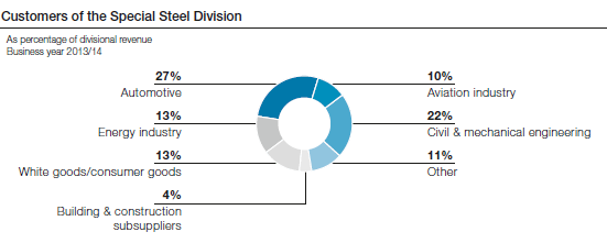 Customers of the Special Steel Division (pie chart)